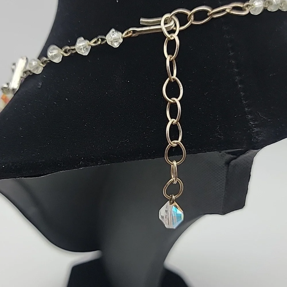 VTG Elegant 2 Strand Silver Crystal AB Aurora Borealis Necklace 15-18